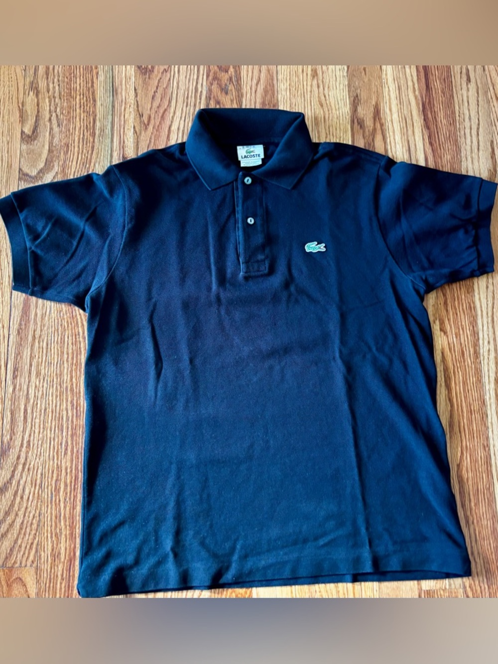 Lacoste Black Polo with Green Crocodile Emblem